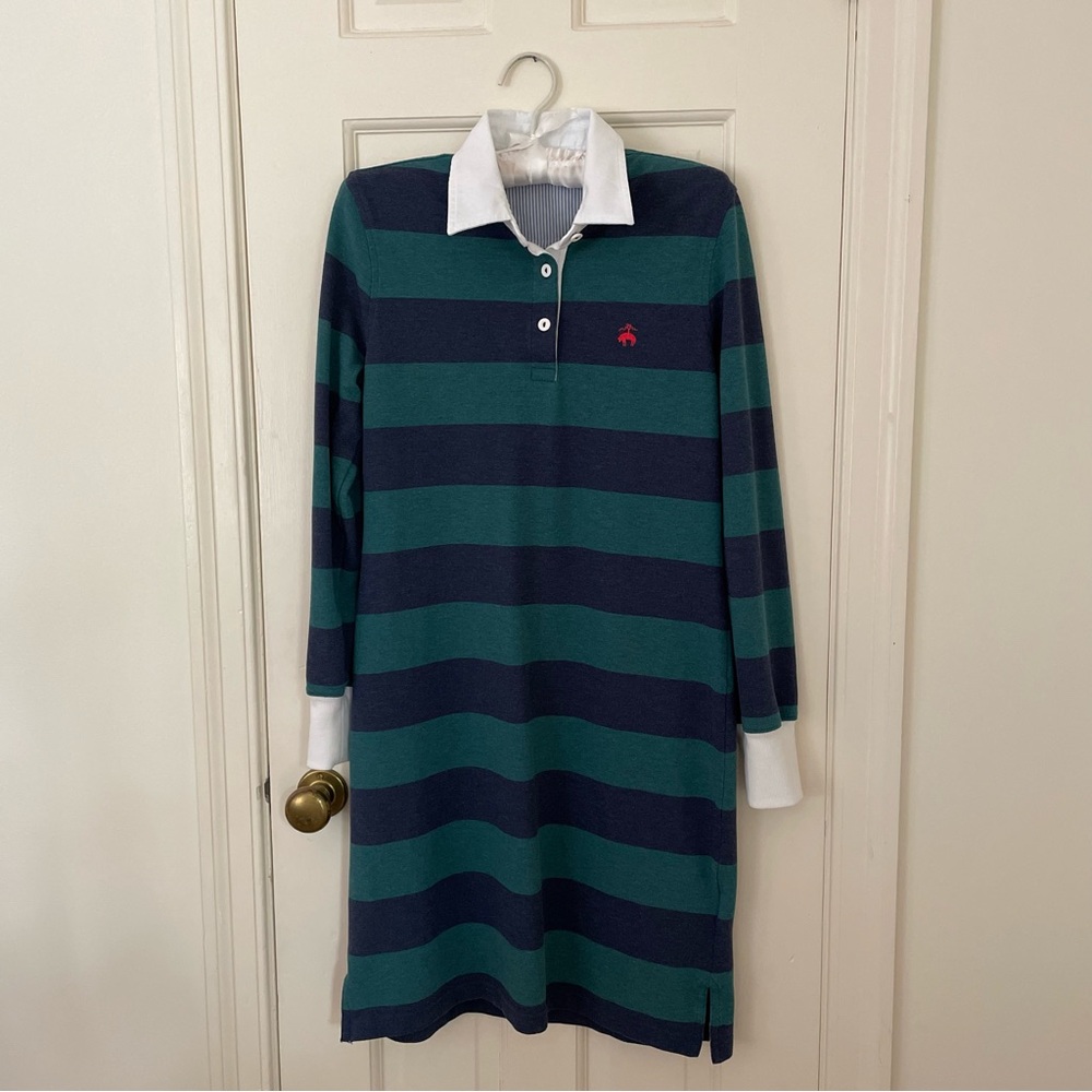 Brooks Brothers Rugby Stripe Dress, Medium, Dark Green & Navy Blue